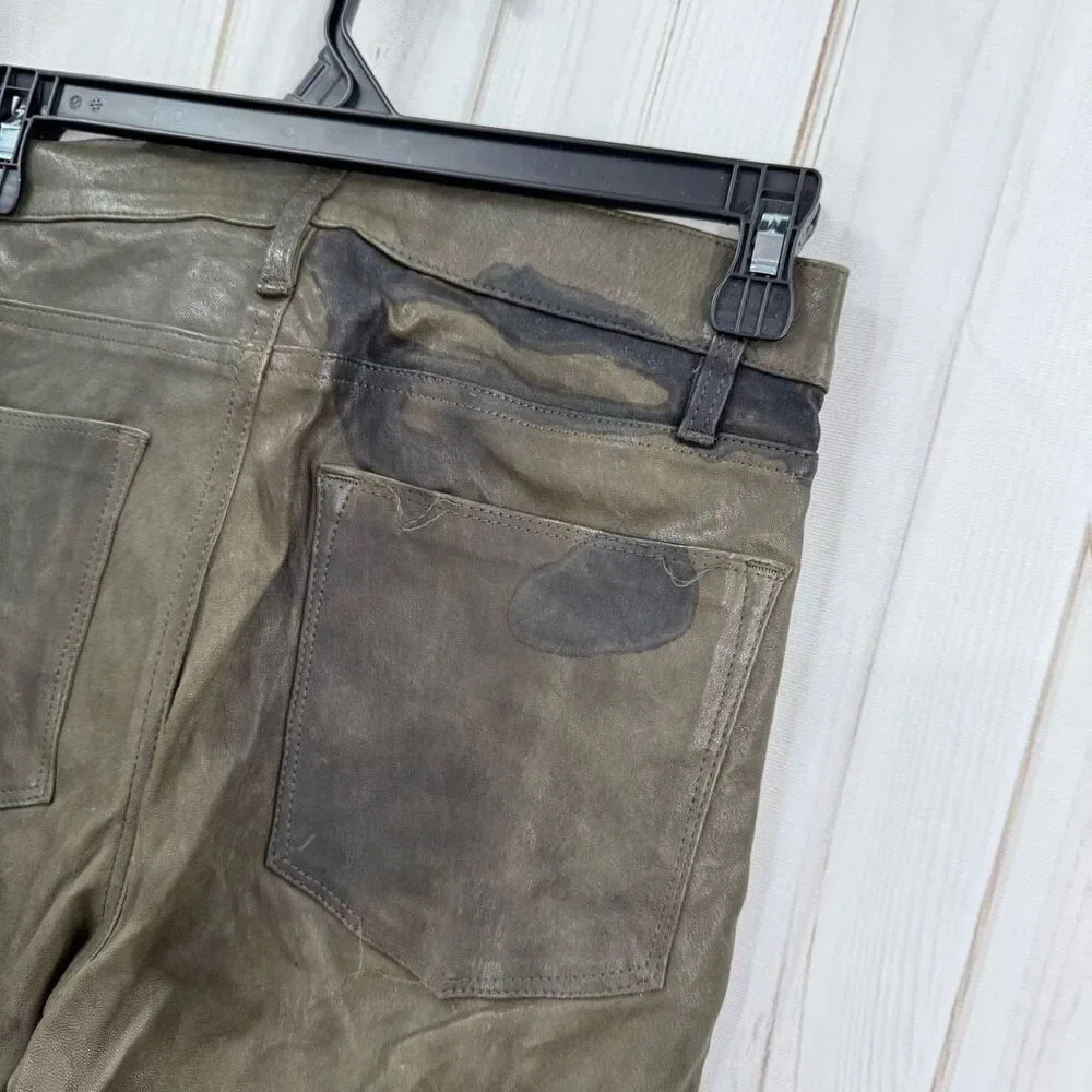 Frame Women’s 26 Green 100% Lamb Leather Pants - Picture 3 of 7